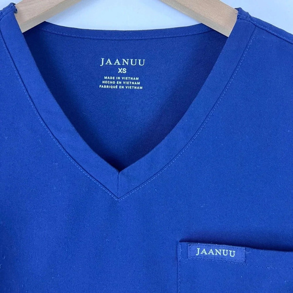Jaanuu Scrubs Navy V Neck Top Pockets - Picture 3 of 4
